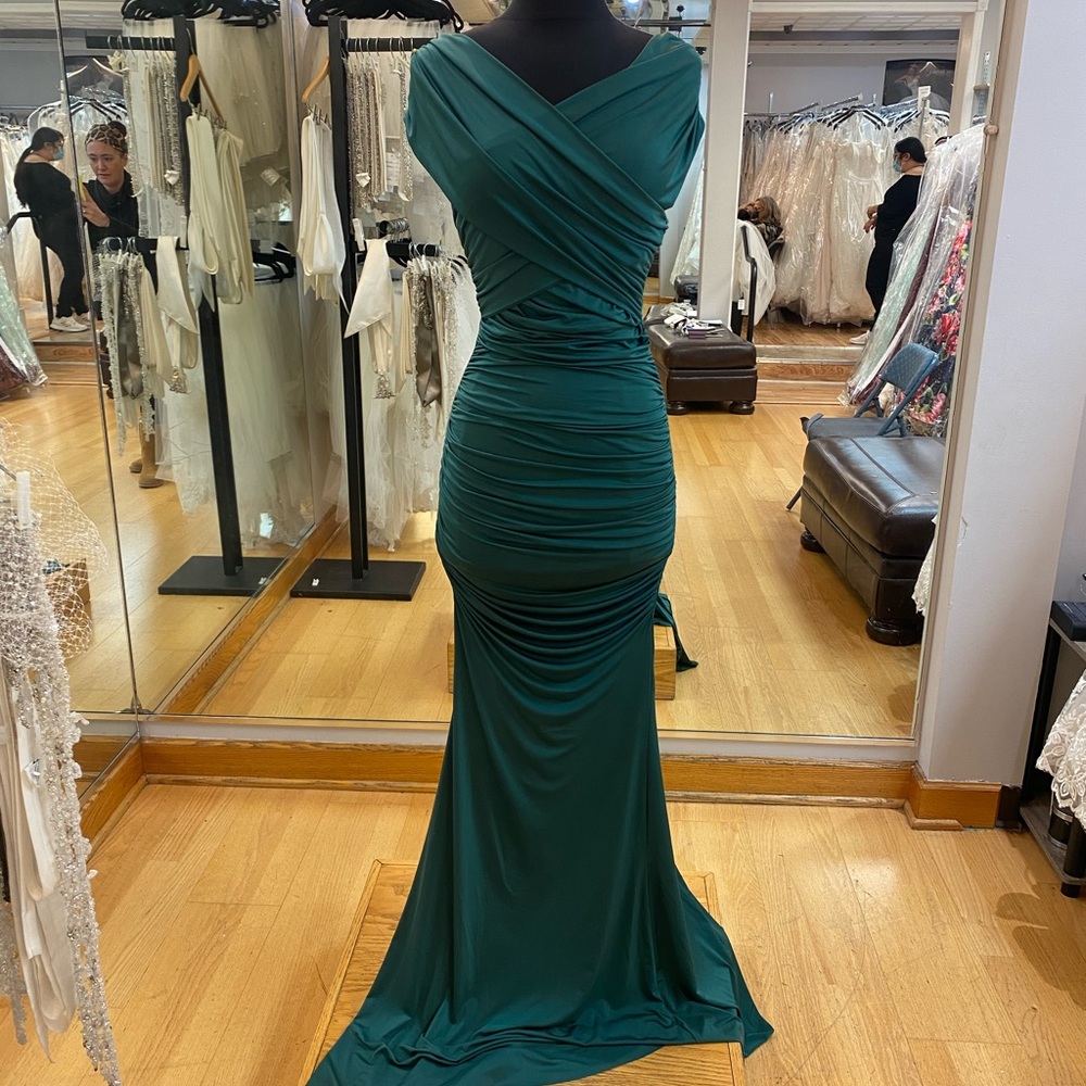 Off the shoulder jersey dress with rouching